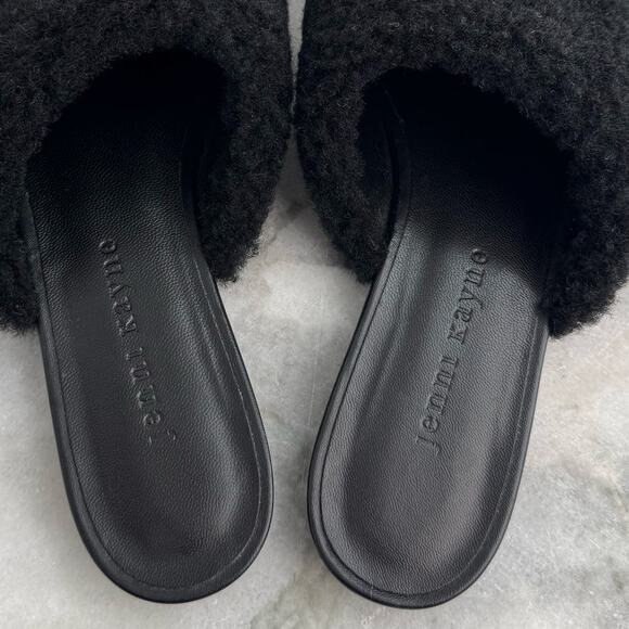 Jenni Kayne Shearling Mule Flats Size 35 Black Slip On Pointed Toe Luxe Texture - Picture 6 of 9
